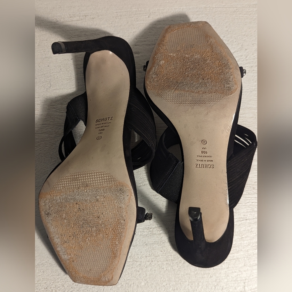Schutz kimber strappy black suede heels with beading, size 10 - Picture 9 of 12